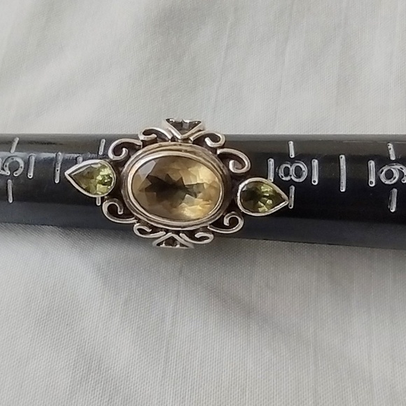 Vintage Chunky Sterling Silver Citrine Bali Style Ring w/ Peridot Accent Size 7 - Picture 4 of 6